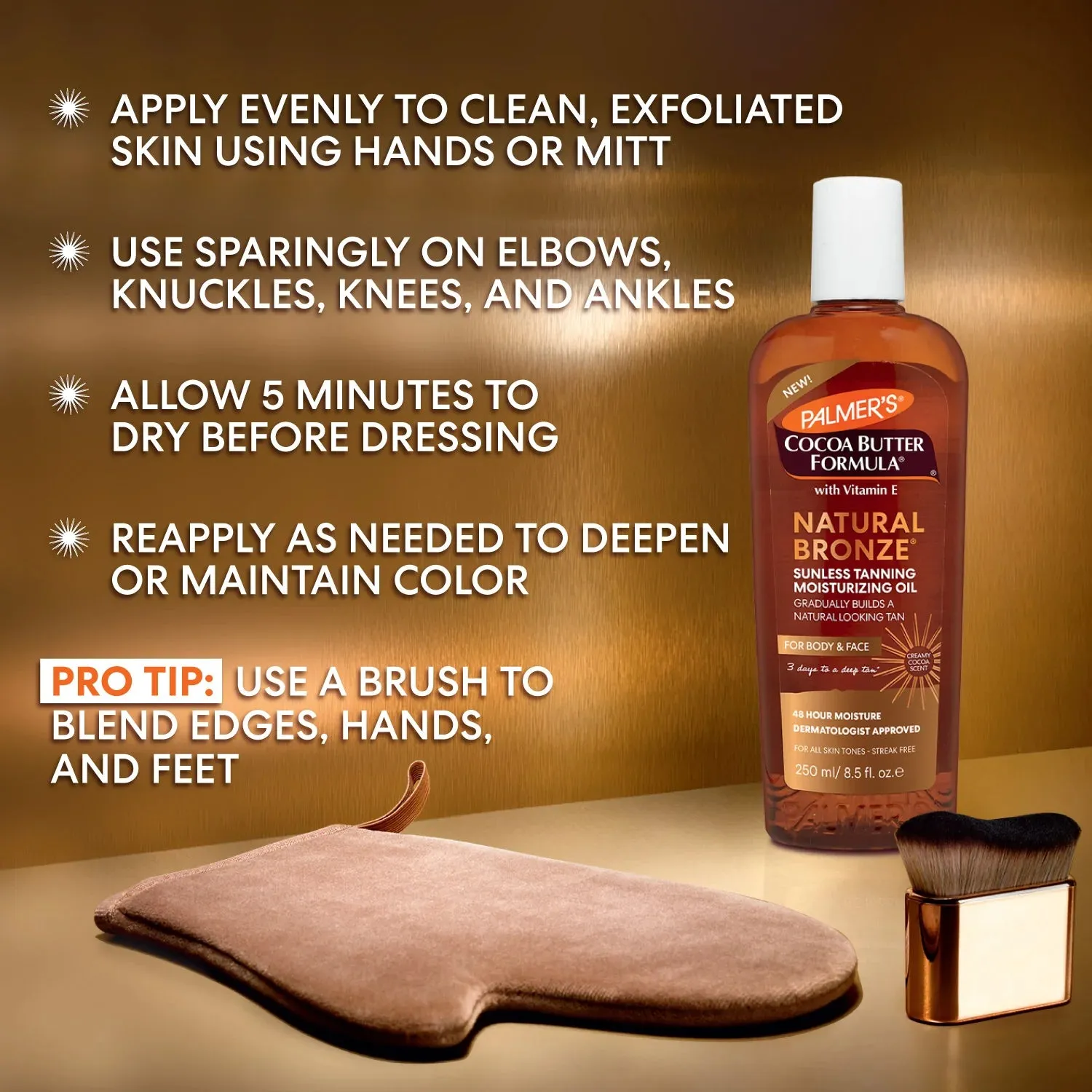 Palmer's Natural Bronze zelfbruinende olie cacaogeurnatuurlijk