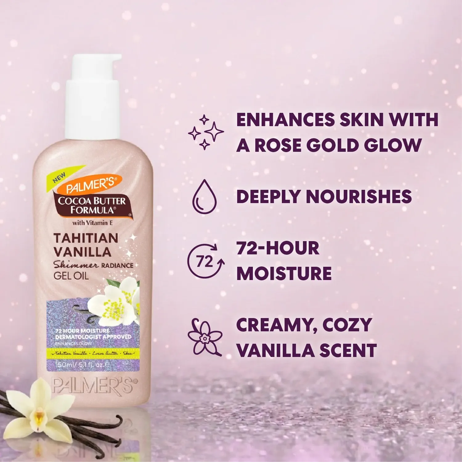 Palmer's Tahitian Vanilla Shimmer Gel-Olie rose goud