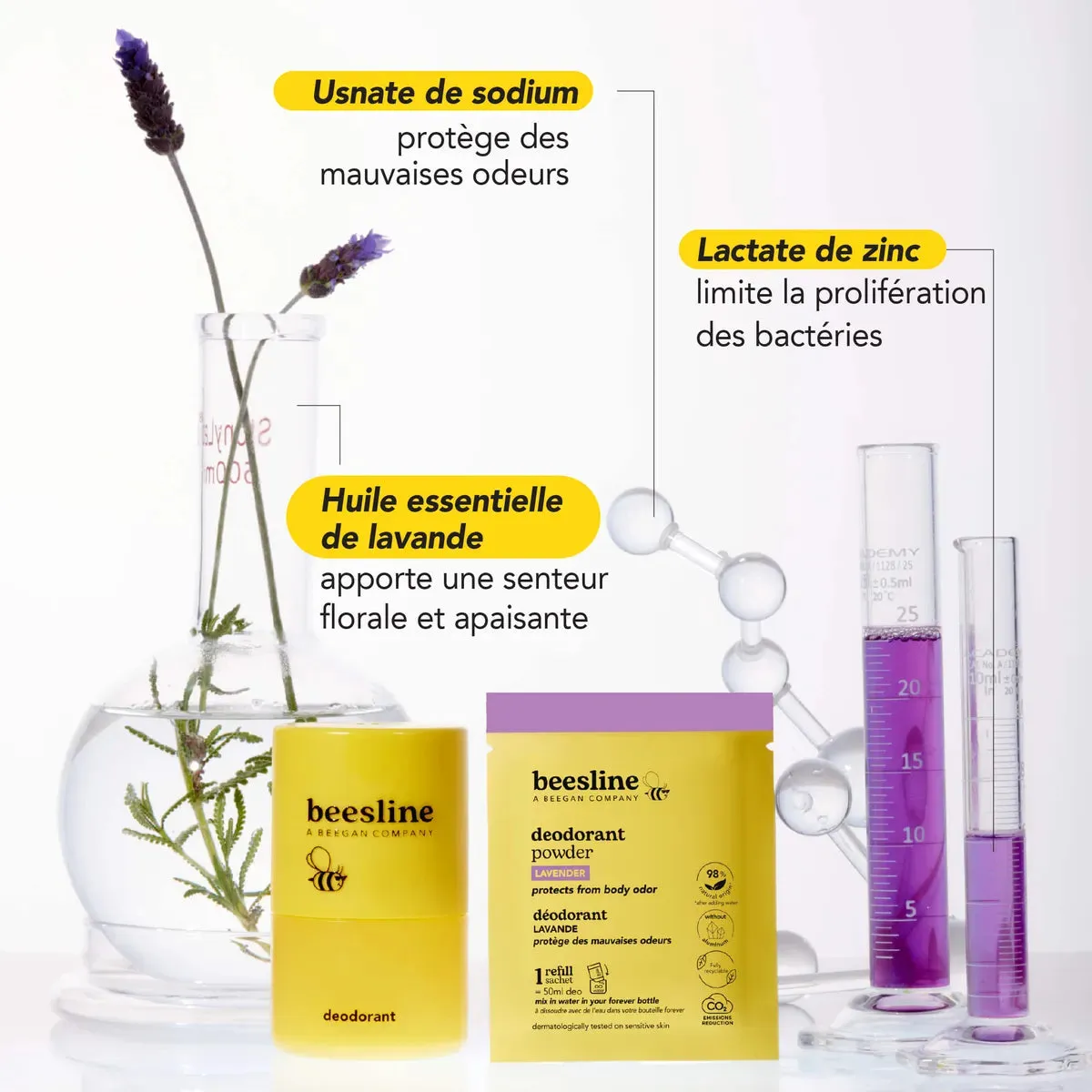 Beesline poederdeodorant navulling lavendel 48u fris