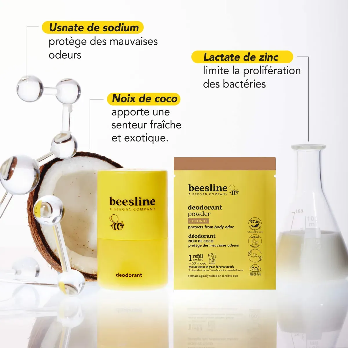 Beesline Forever poederdeodorant kokos navulling 48h