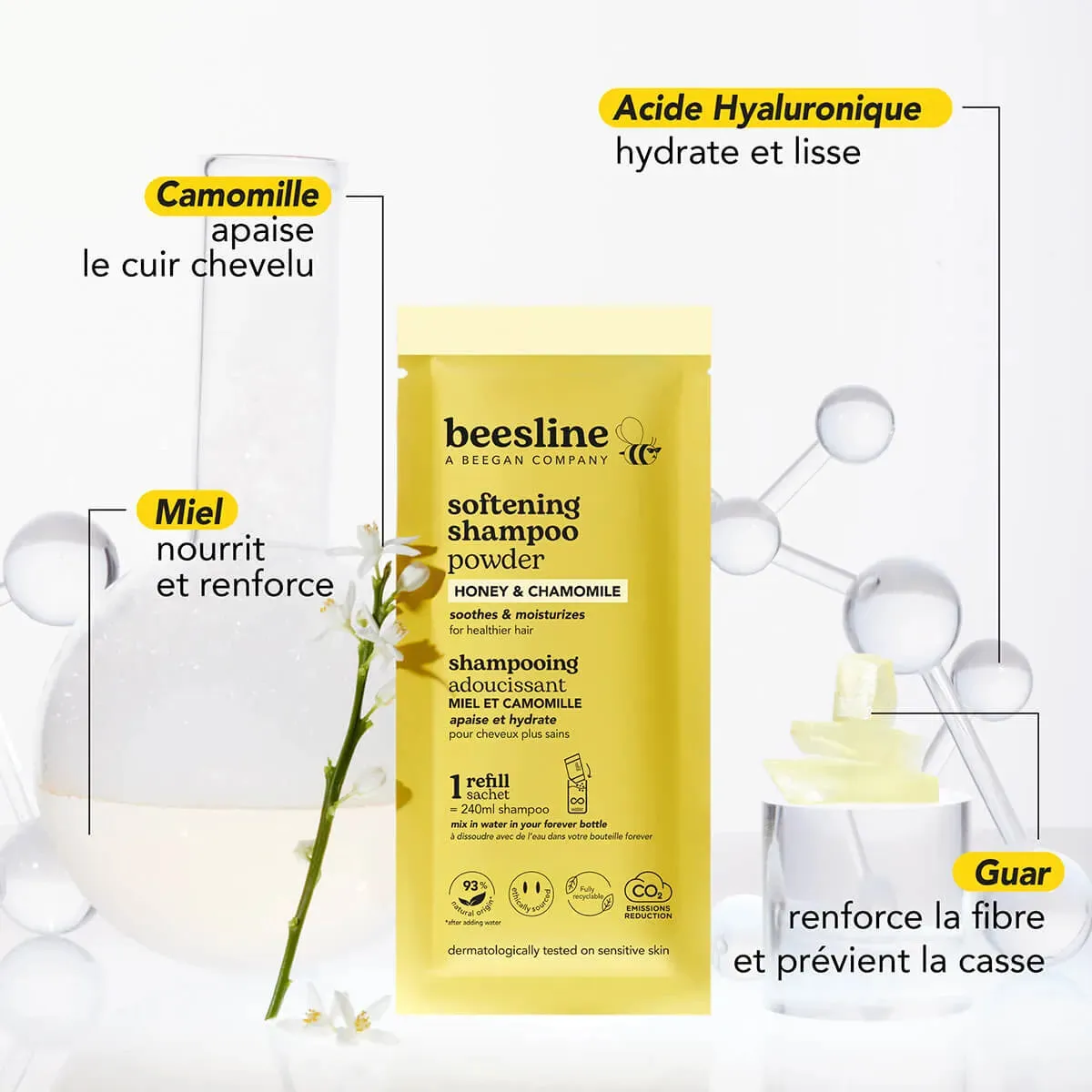 Beesline Honey & Chamomile poeder shampoo starterskit zacht